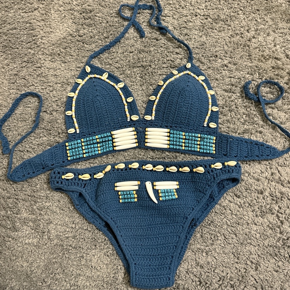 knit bikini set with shells and beads - never worn